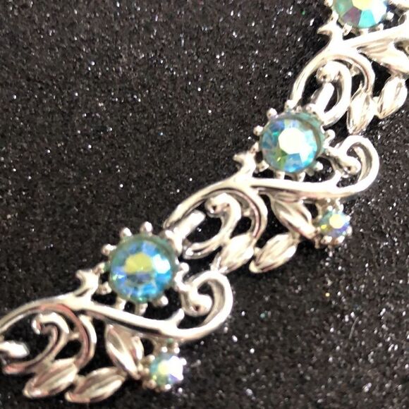 Vtg Silver Tone Blue Rhinestone Choker Necklace‎ - Picture 2 of 3